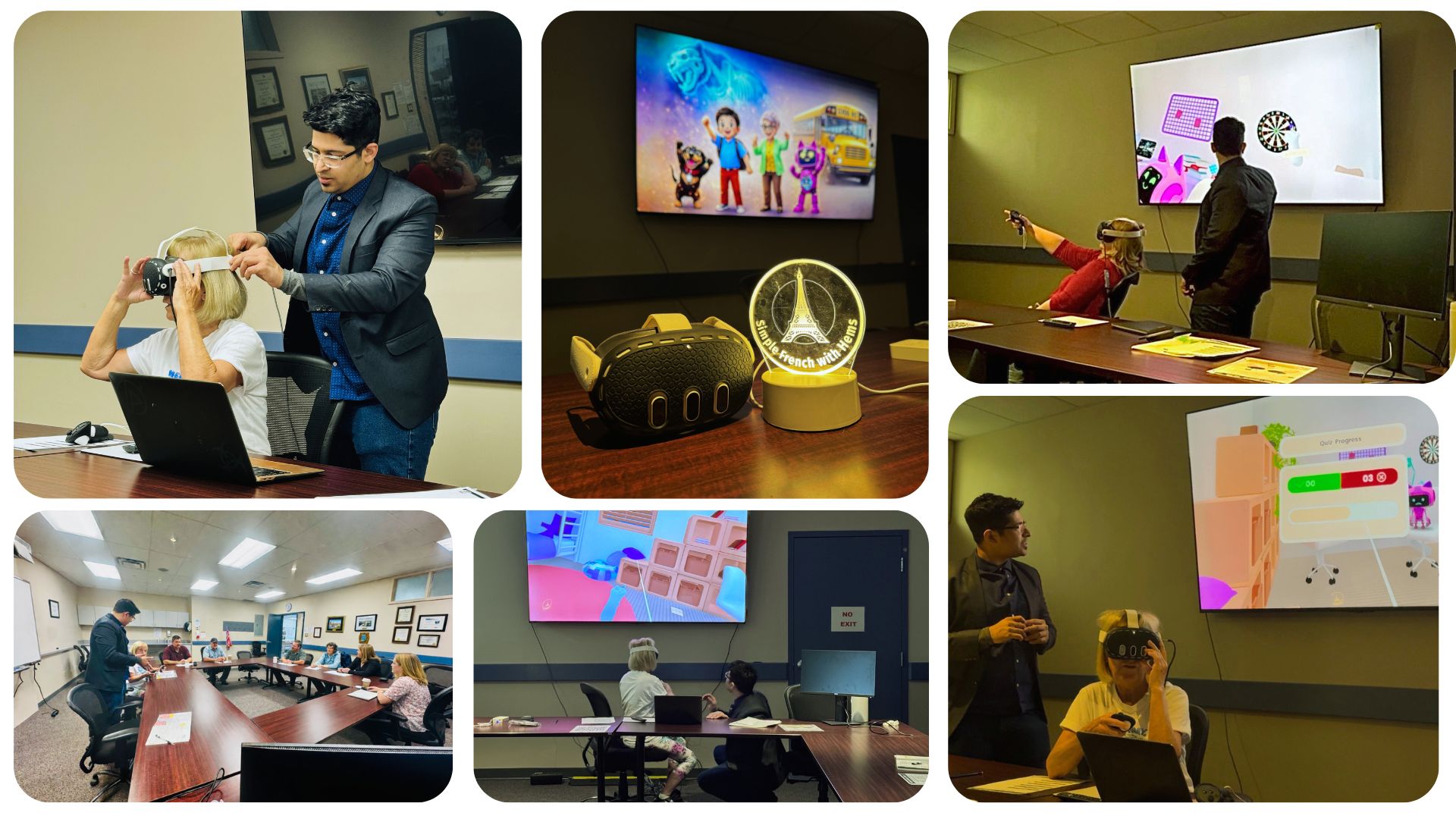 Collage of guided VR French learning sessions at South East Edmonton Seniors Association (SEESA)